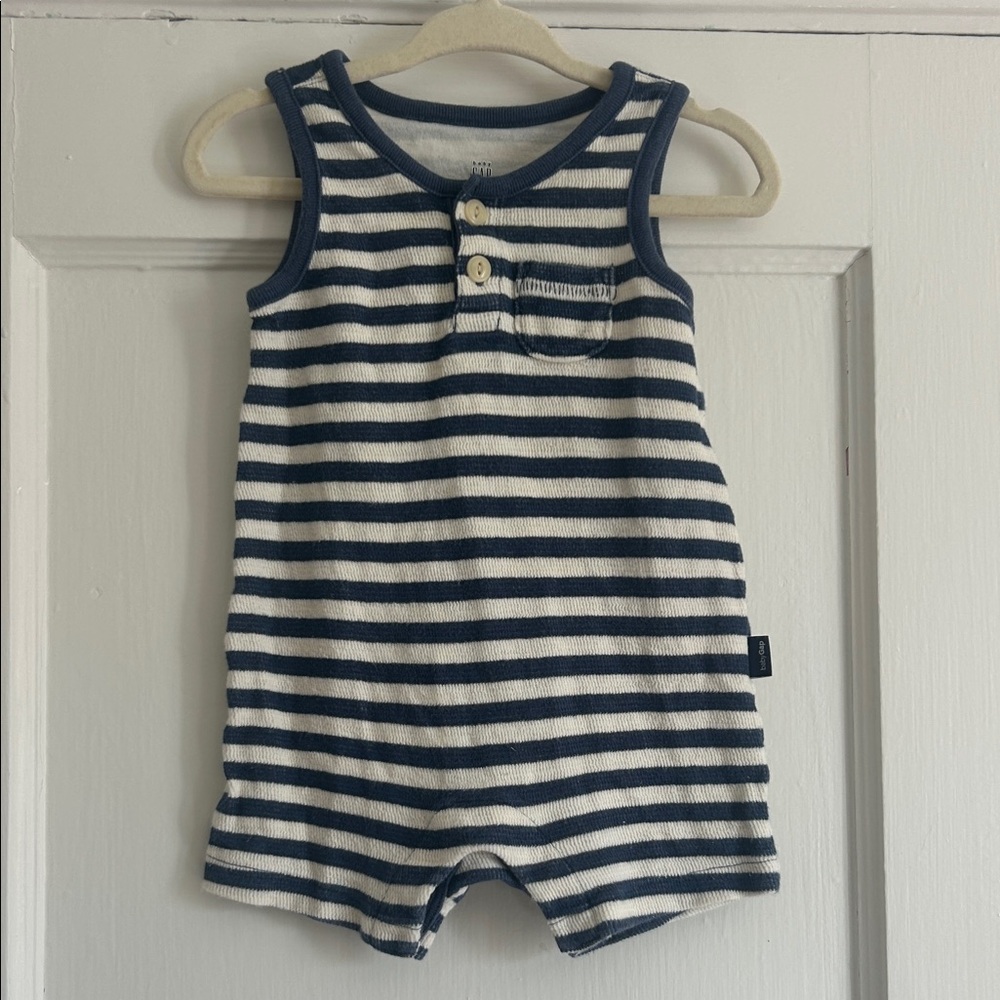 GAP Baby Blue and White Striped Romper